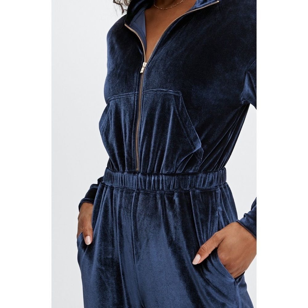 Fabletics Velour Wide Leg Zip Up Onesie Jumpsuit in Deep Navy New With Tags XXL - Picture 4 of 15